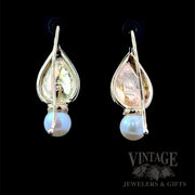 Opal, Akoya Pearl and Diamond 15K Gold Earrings Back View