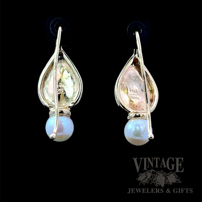Opal, Akoya Pearl and Diamond 15K Gold Earrings Back View