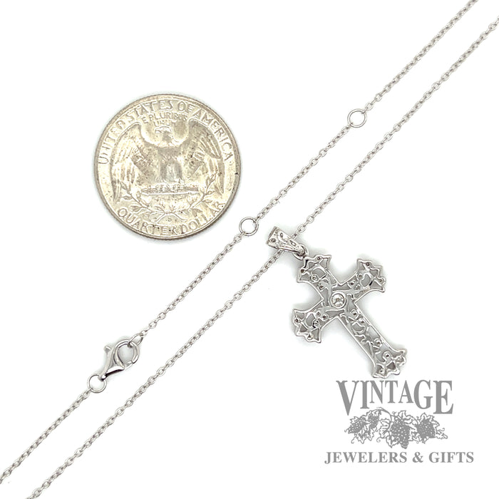 14K white gold filigree cross with diamond accents back and scale