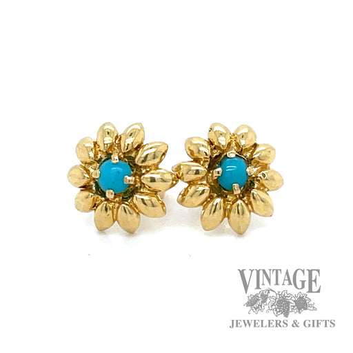 Turquoise, 18k yellow gold flower earring