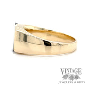 Diagonal black onyx inlay with channel diamonds in 14k yellow gold ring side