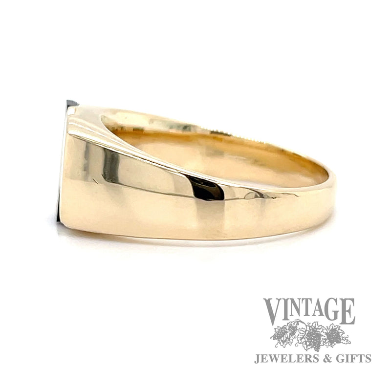 Diagonal black onyx inlay with channel diamonds in 14k yellow gold ring side