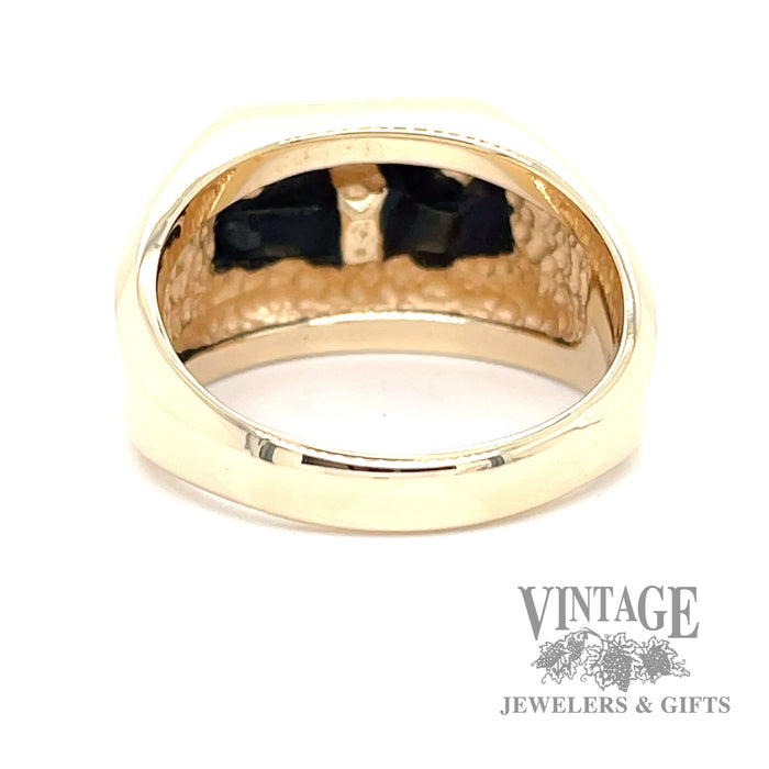 Black onyx bar 14k gold rectangle cut corner signet ring bottom