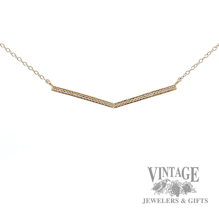 14k yellow gold and diamond accent chevron bar necklace