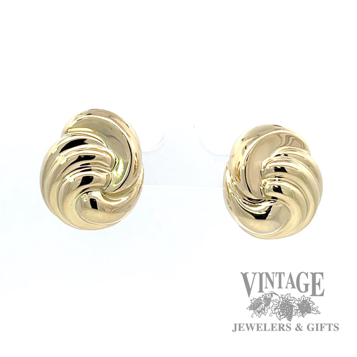 Ridged shell 14k gold omega back button earrings.