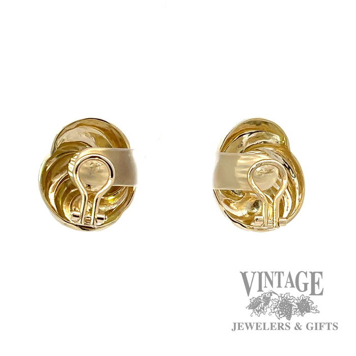 Ridged shell 14k gold omega back button earrings.