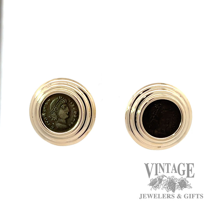 14k yellow gold medallion earrings with ancient coin center