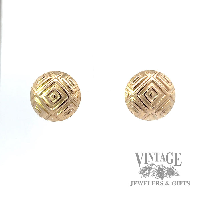 14k yellow gold round earrings with layered box design