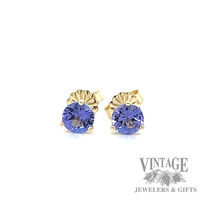 Tanzanite and 14k yellow gold stud earrings