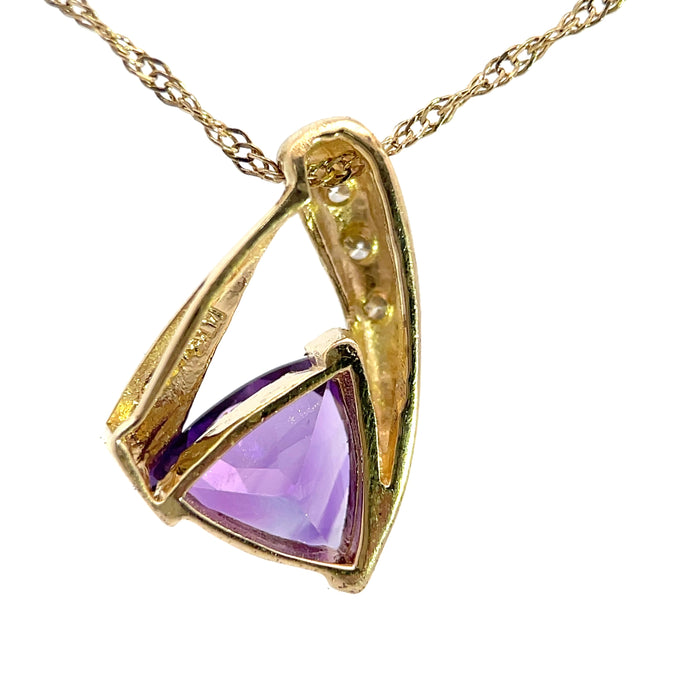 Amethyst Trillion Necklace with Diamond Accents 14k