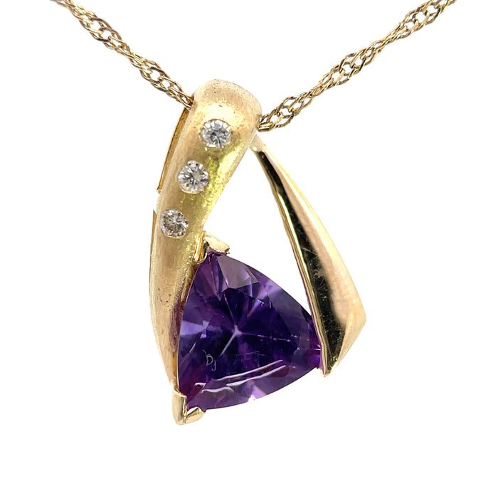 Amethyst Trillion Necklace with Diamond Accents 14k