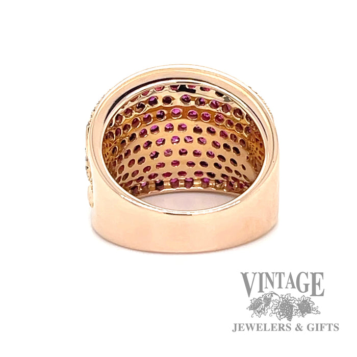 Ruby and diamond accent cage ring of 18k rose gold