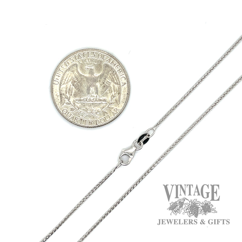 18" 1mm 14k white gold wheat chain with lobster clasp