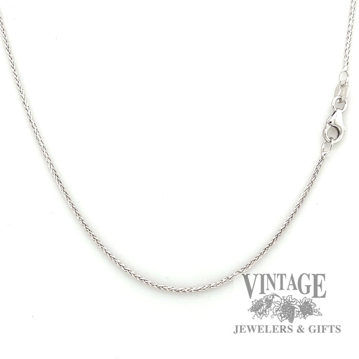 18" 1mm 14k white gold wheat chain with lobster clasp