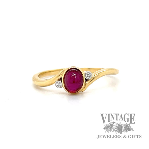 Burma Ruby with diamond accents 14k yellow gold bypass ring