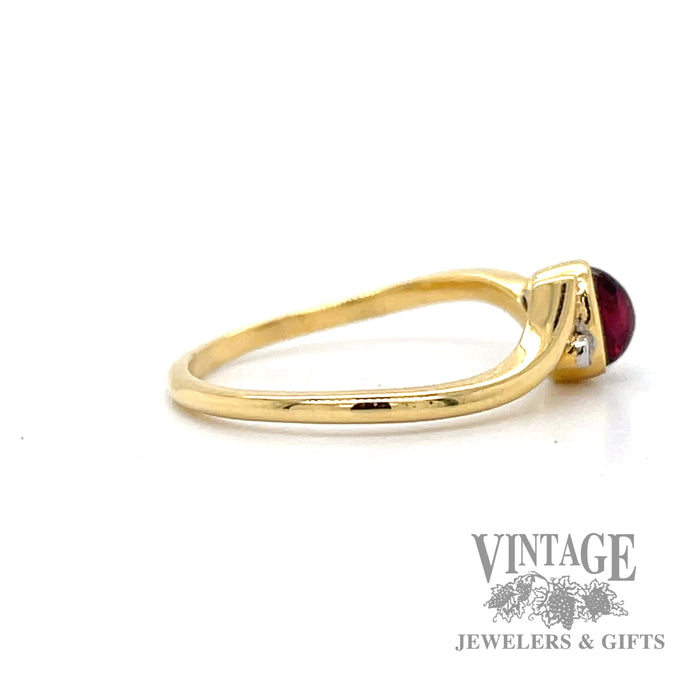 Burma Ruby with diamond accents 14k yellow gold bypass ring side 2