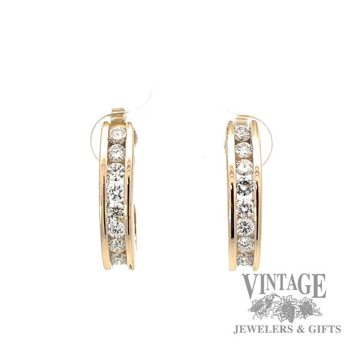 Channel set 0.96 ctw diamond accent hoop earrings