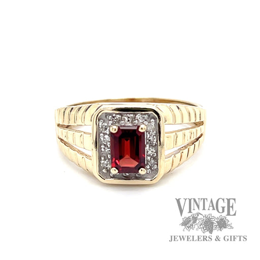 .64c Garnet with diamond accent halo 10k yellow gold ring