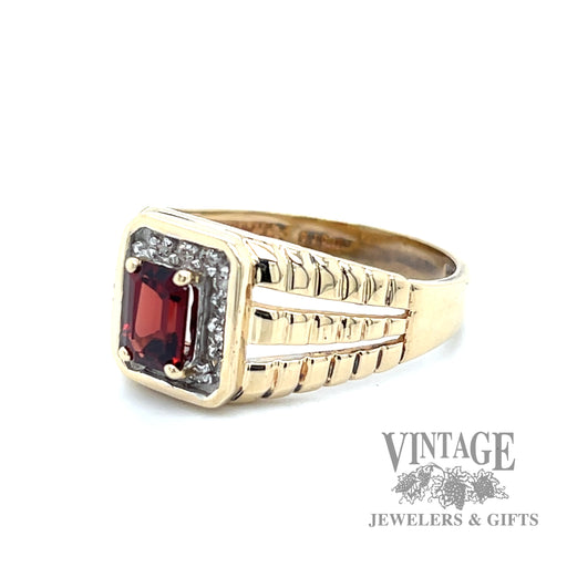 .64c Garnet with diamond accent halo 10k yellow gold ring