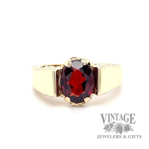 2ct garnet set in 14k yellow gold rustic channel ring