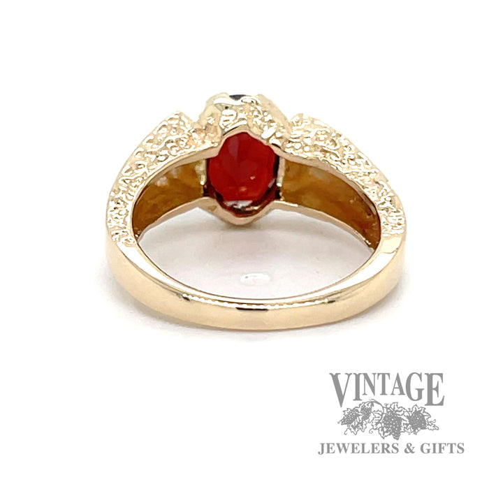 2ct garnet set in 14k yellow gold rustic channel ring bottom