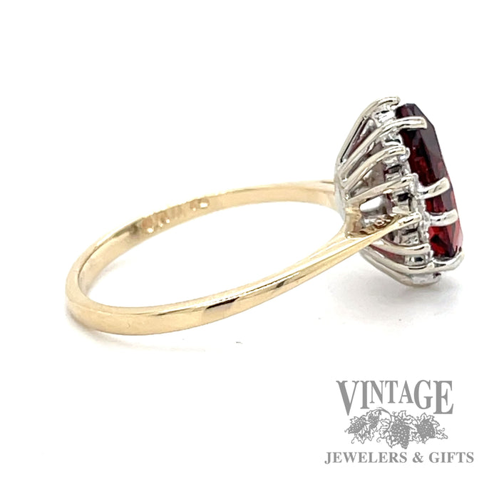 1.8ct garnet ring with diamond accent halo set in 14k gold side2