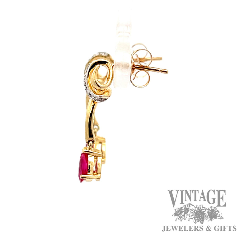 Ruby and diamond 14k drop earrings