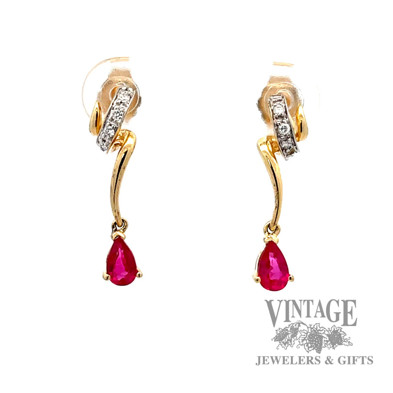 Ruby and diamond 14k drop earrings