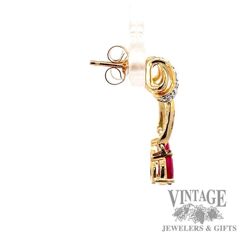 Ruby and diamond 14k drop earrings