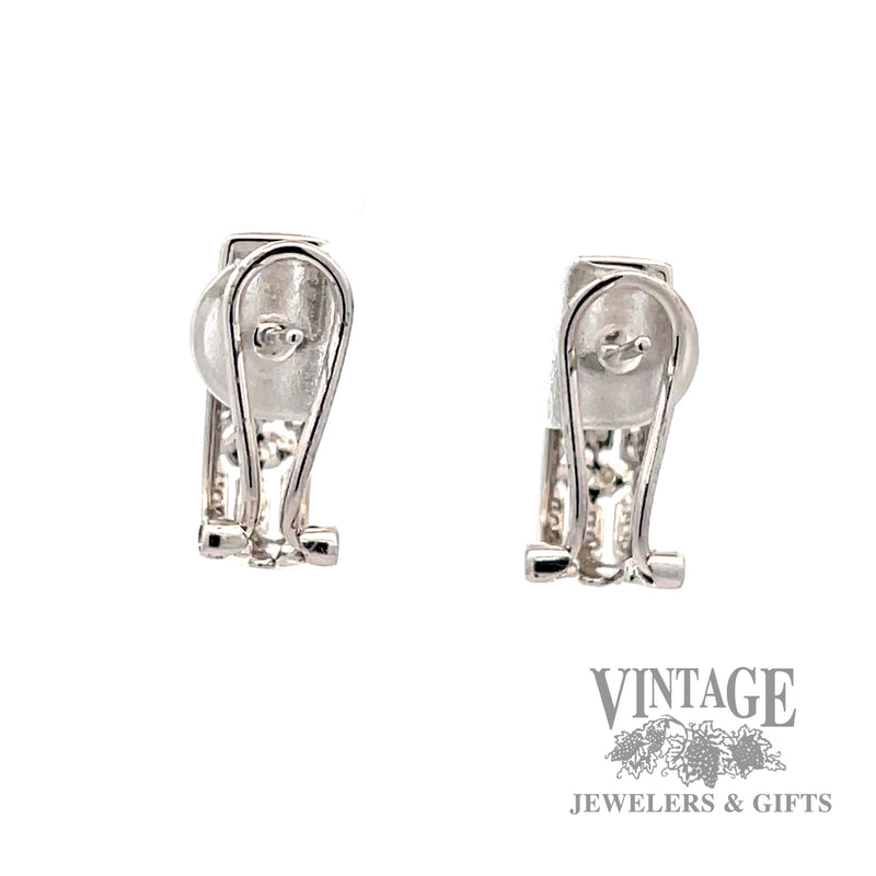 Vintage 14k white gold diamond accent dangle, omega back earrings back