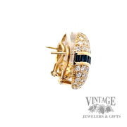 Blue Sapphire and diamond accent oval earrings in 14k yellow gold side