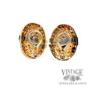 Blue Sapphire and diamond accent oval earrings in 14k yellow gold back