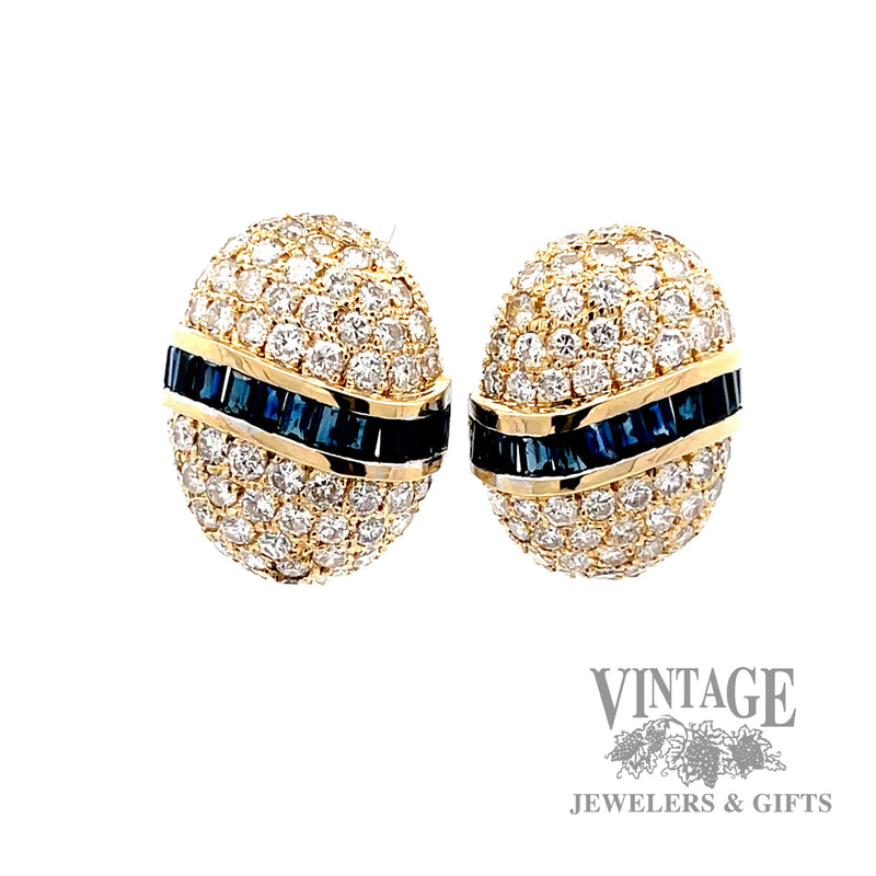 Blue Sapphire and diamond accent oval earrings in 14k yellow gold