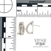 Vintage 14k white gold diamond accent dangle, omega back earrings scale