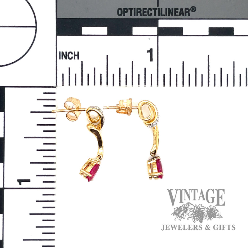 Ruby and diamond 14k drop earrings