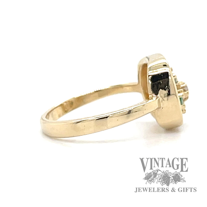 Emerald and diamond contemporary 14k gold ring