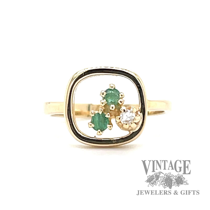 Emerald and diamond contemporary 14k gold ring