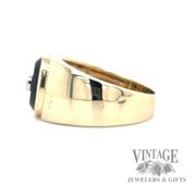 Onyx and diamond accent yellow gold signet ring side