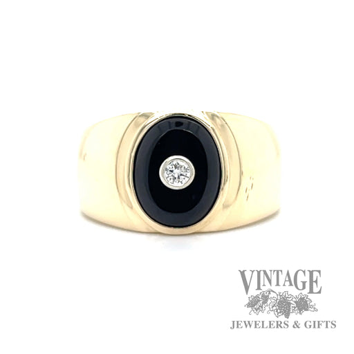 Onyx and diamond accent yellow gold signet ring