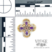 Amethyst and Pink Tourmaline gold pendant with diamond accents back