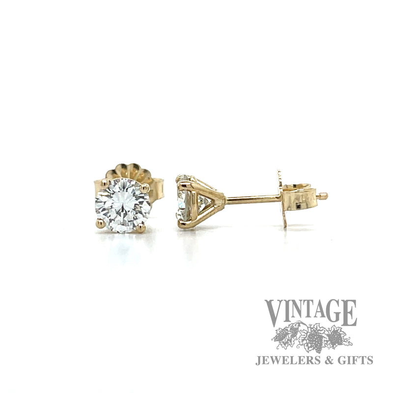 .875 ctw natural diamond 14k gold stud earrings side