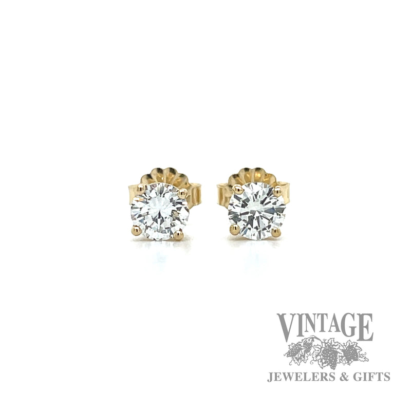 .875 ctw natural diamond 14k gold stud earrings front