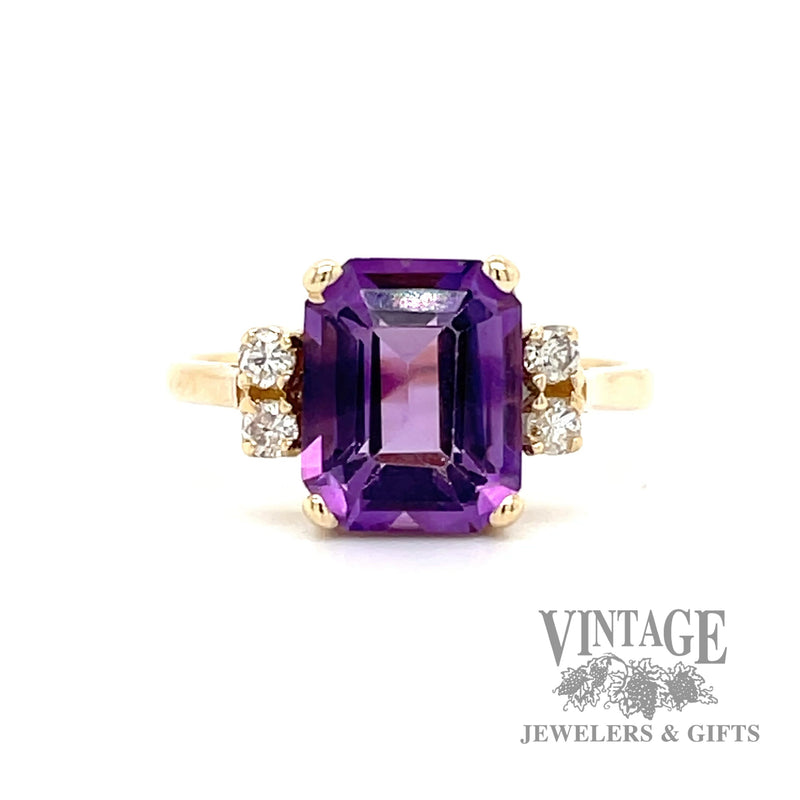 Amethyst and diamond accent 14k gold ring