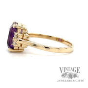 Amethyst and diamond accent 14k gold ring side