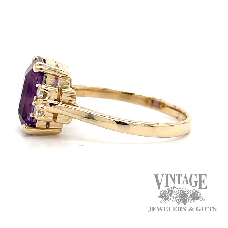 Amethyst and diamond accent 14k gold ring side
