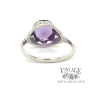 Antique engraved amethyst 10k white gold ring bottom