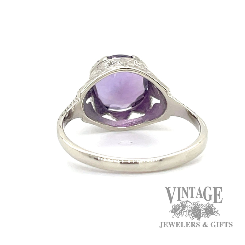 Antique engraved amethyst 10k white gold ring bottom