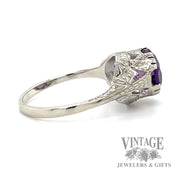 Antique engraved amethyst 10k white gold ring side2