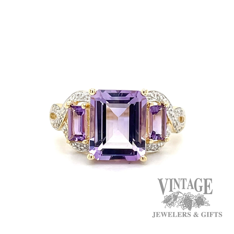 Amethyst 3-stone 10k gold ring