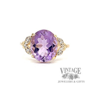 Amethyst and diamond accent 14k gold ring